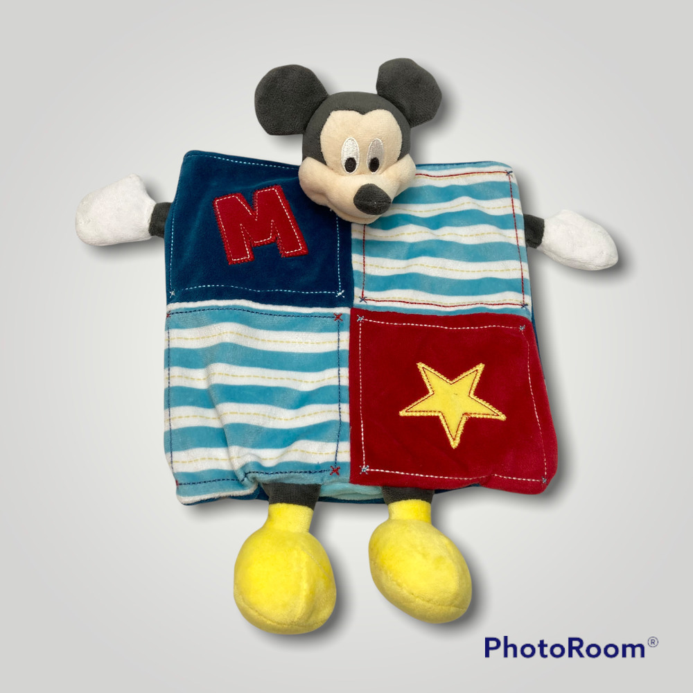 DISNEY Baby Mickey Mouse Lovey Security Blanket Puppet Soother Crinkle Squeak